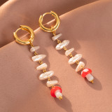 1 par de pendientes colgantes de cobre con perlas de imitación chapados en setas, ropa de calle elegante y dulce