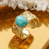Anillo abierto de turquesa con incrustaciones de cobre ovalado retro de 1 pieza
