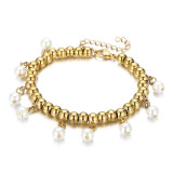 Elegantes pulseras geométricas de perlas artificiales chapadas en oro de acero titanio