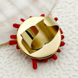 Anillos abiertos chapados en oro de perlas artificiales con incrustaciones de acero inoxidable de Coral artístico de estilo nórdico