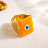 Anillo abierto artístico chapado en oro de 18 quilates con esmalte de cobre y ojo del diablo artístico