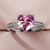 Nuevos anillos de boda con incrustaciones de anillo de cobre con circonita de diamante rosa en forma de corazón AAA