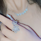 [Seiko Micro-Inlaid] Traje con incrustaciones de diamantes de imitación de flor doble Entrada europea y americana Cadena de clavícula Lux Anillo de collar brillante de súper hada