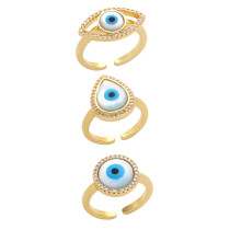 Nueva joyería europea y americana, anillos de cobre con forma de concha geométrica creativa, circón, ojo del diablo