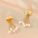 1 par de pendientes colgantes de perlas de agua dulce de cobre con incrustaciones de borlas de Color sólido de estilo romano de estilo Vintage