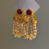 1 par de aretes de cobre con perlas de imitación, chapados en borlas geométricas, estilo clásico básico