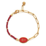 Pulseras con revestimiento de cuentas de piedra natural de acero inoxidable Sweet Cross