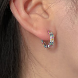 1 par de pendientes de diamantes de imitación con incrustaciones de cobre chapado en círculo de estilo coreano