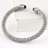 Brazalete de cable trenzado de ágata con incrustaciones de rayas de acero inoxidable de color sólido Hip-Hop