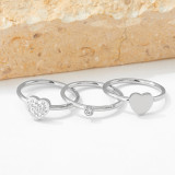 Juego de 3 piezas de anillos de diamantes de imitación con incrustaciones de acero inoxidable en forma de corazón a la moda
