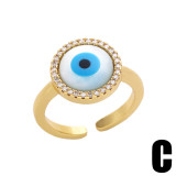 Nueva joyería europea y americana, anillos de cobre con forma de concha geométrica creativa, circón, ojo del diablo