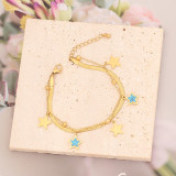 Pulseras de acero inoxidable con forma de corazón y estrella a la moda, pulseras de acero inoxidable con turquesa en capas, 1 pieza