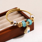 Brazalete elegante y lindo con forma de corazón de oso redondo, aleación de acero inoxidable con incrustaciones de perlas artificiales y diamantes de imitación