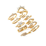 Anillos chapados en oro de 18 quilates con incrustaciones de circonita cruzada de acero inoxidable rectangulares con rombo y corona estilo IG