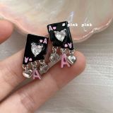 1 par de pendientes colgantes de diamantes de imitación de cobre con incrustaciones en forma de corazón y letras de estilo dulce y fresco