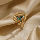 Anillos abiertos chapados en oro de 18 quilates con incrustaciones de concha y circonita de mariposa a la moda