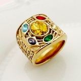 Anillos chapados en oro de circón con incrustaciones de acero inoxidable geométrico estilo romano lujoso retro