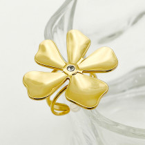 Anillos abiertos de circón chapados en oro con incrustaciones de acero inoxidable con flor linda elegante al por mayor
