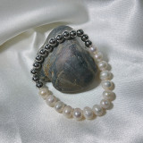 Pulseras elegantes de perlas de agua dulce de acero inoxidable con bloques de color a granel