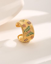 Anillos abiertos chapados en oro de 18K con incrustaciones de cobre y mariposa de flor de viaje de estilo francés