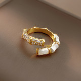 Elegante dama forma de corazón corona flor cobre incrustaciones perlas artificiales circonita anillos abiertos