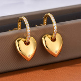 1 par de pendientes colgantes de diamantes de imitación de cobre con incrustaciones en forma de corazón de estilo simple