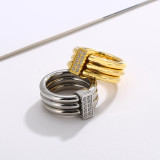 Moda japonesa y coreana y accesorios de moda Venta al por mayor de acero inoxidable galvanizado de oro de 18 quilates con tres anillos de diamante CNC para mujer