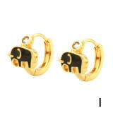 Pendientes chapados en oro de 18K con incrustaciones de esmalte de elefante pentagrama de estilo Simple y divertido, 1 par