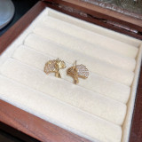 1 par de pendientes de circonita de cobre con incrustaciones de flores en forma de corazón de estilo Simple