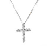 Estilo IG Cruz Acero inoxidable Metal Chapado en cobre Incrustaciones Perlas artificiales Diamantes de imitación Circón Collar chapado en plata chapado en oro de 18 quilates