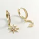 Pendientes De Aro Asimétricos Con Oreja De Estrella Y Luna De Circón Con Aguja De Plata S925 De Cobre De Moda