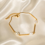 Estilo INS Estilo simple Color sólido Acero inoxidable Chapado en perlas de agua dulce Pulseras chapadas en oro de 18 quilates