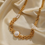 Collar con colgante chapado en oro de 18 quilates con perlas de agua dulce con incrustaciones de cobre redondo de viaje de estilo simple