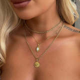 Collar con colgante chapado en oro de 18 quilates con incrustaciones de cobre y acero titanio con ojo del diablo retro
