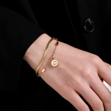 Pulseras chapadas en oro con diamantes de imitación con incrustaciones de acero inoxidable con círculo de estilo coreano