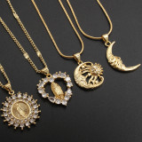 Collar con colgante chapado en oro con incrustaciones de cobre y ojo en forma de corazón y Luna de estilo vintage informal