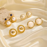 1 par de pendientes retro chapados en espiral redondos con incrustaciones de rayas de cobre, perlas artificiales, circonita, chapado en oro de 14 quilates, pendientes chapados en oro de 18 quilates