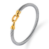 Elegante pulsera curva con cable trenzado y revestimiento de acero inoxidable