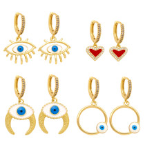 Pendientes colgantes chapados en oro de 18K con incrustaciones de esmalte de ojo del diablo, ropa de calle de diseño Original, 1 par