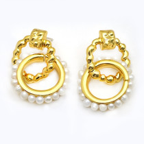 1 par de pendientes de perlas artificiales de cobre con incrustaciones geométricas elegantes para mujer