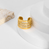 Anillos abiertos chapados en oro de 18 quilates con revestimiento de acero inoxidable de color sólido de estilo nórdico informal estilo francés