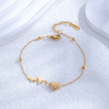 Pulseras chapadas en oro de 24K con revestimiento de acero de titanio con forma de corazón de electrocardiograma de estilo simple romántico