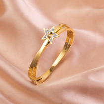 Brazalete chapado en oro de 18 quilates con incrustaciones de acero y titanio con estrella de estilo moderno retro informal