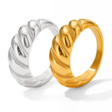 Anillos chapados en acero inoxidable con rayas de estilo simple para mujer, 1 pieza