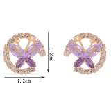 1 par de aretes chapados en oro de 14K con incrustaciones huecas de mariposa dulce informal con incrustaciones de cobre y circonita