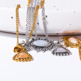 Collar con colgante chapado en oro de 18 quilates con incrustaciones de cobre y acero titanio con ojo del diablo retro
