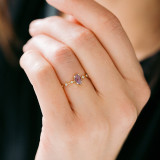 Anillo femenino de oro de 18k de lujo ligero, anillo de cobre Simple con circonita púrpura geométrica