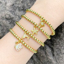 Pulseras de circón con incrustaciones de cobre con forma de delfín, estrella de mar, tortuga, estilo marino a la moda