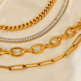 Moda nueva pulsera de circón de cadena cruzada de cadena de eslabones cubanos de acero inoxidable de oro de 18 quilates