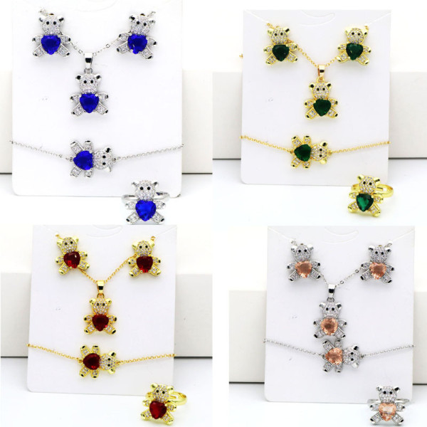 Commute Bear Pulseras con incrustaciones de cobre y circón, collar y pendientes